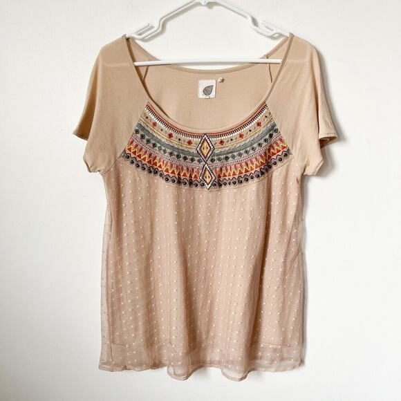 Anthropologie Lilka Embroidered Tulle Sequin Beaded Tee Top Womens Medium Boho - Picture 2 of 16